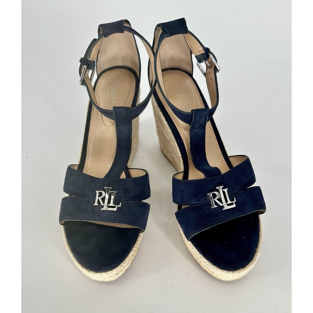 Lauren Ralph Lauren Hale Platform Sandal Blue Suede Espadrille Wedge Size 10B
